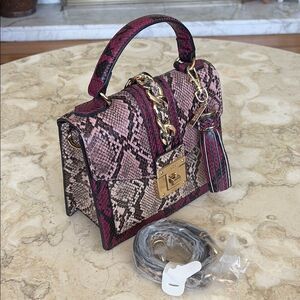 NWOT Aldo Glenda Red Overflow Faux Snakeskin Leather Satchel/Crossbody Bag